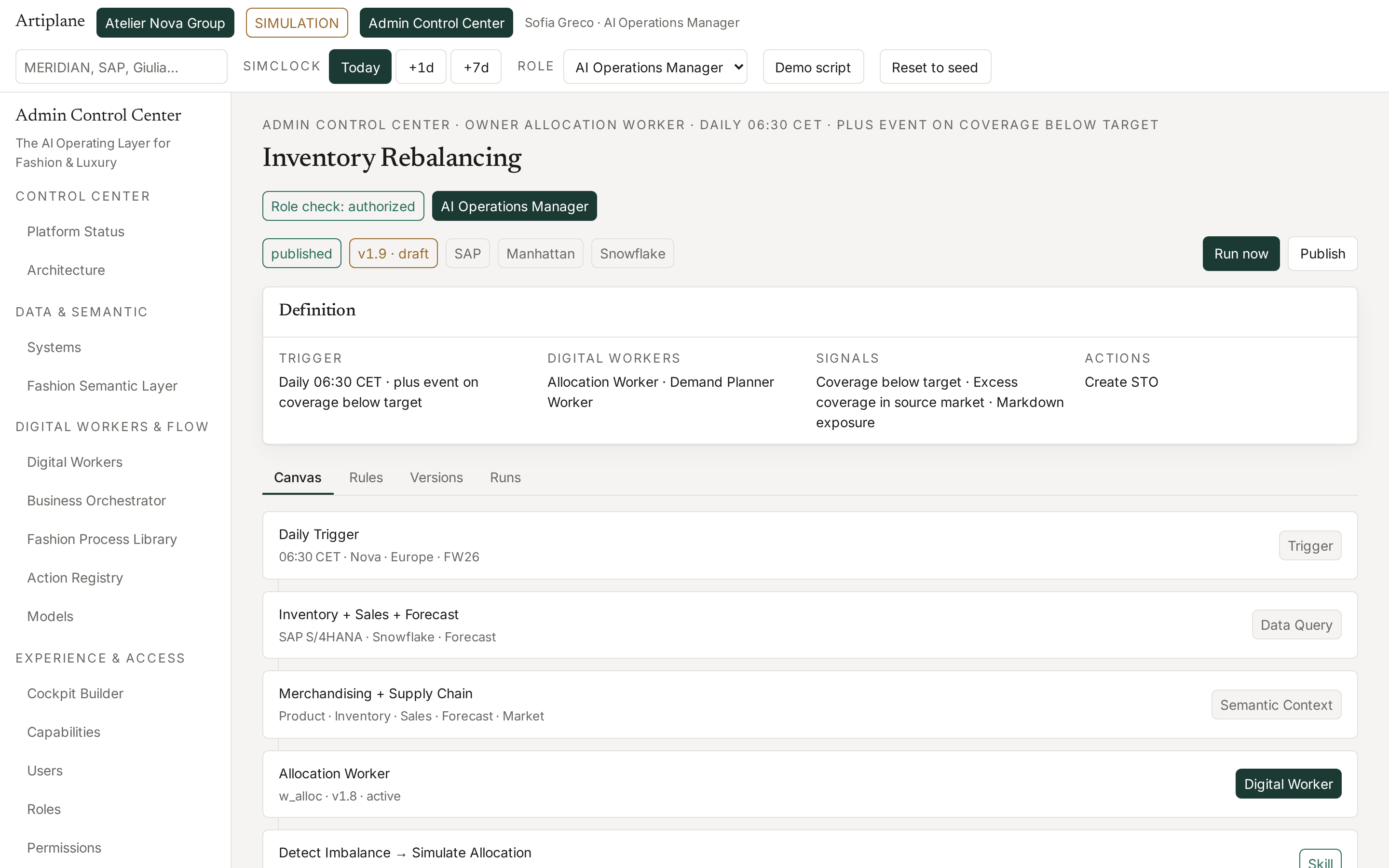 The inventory rebalancing process in the Fashion Process Library.